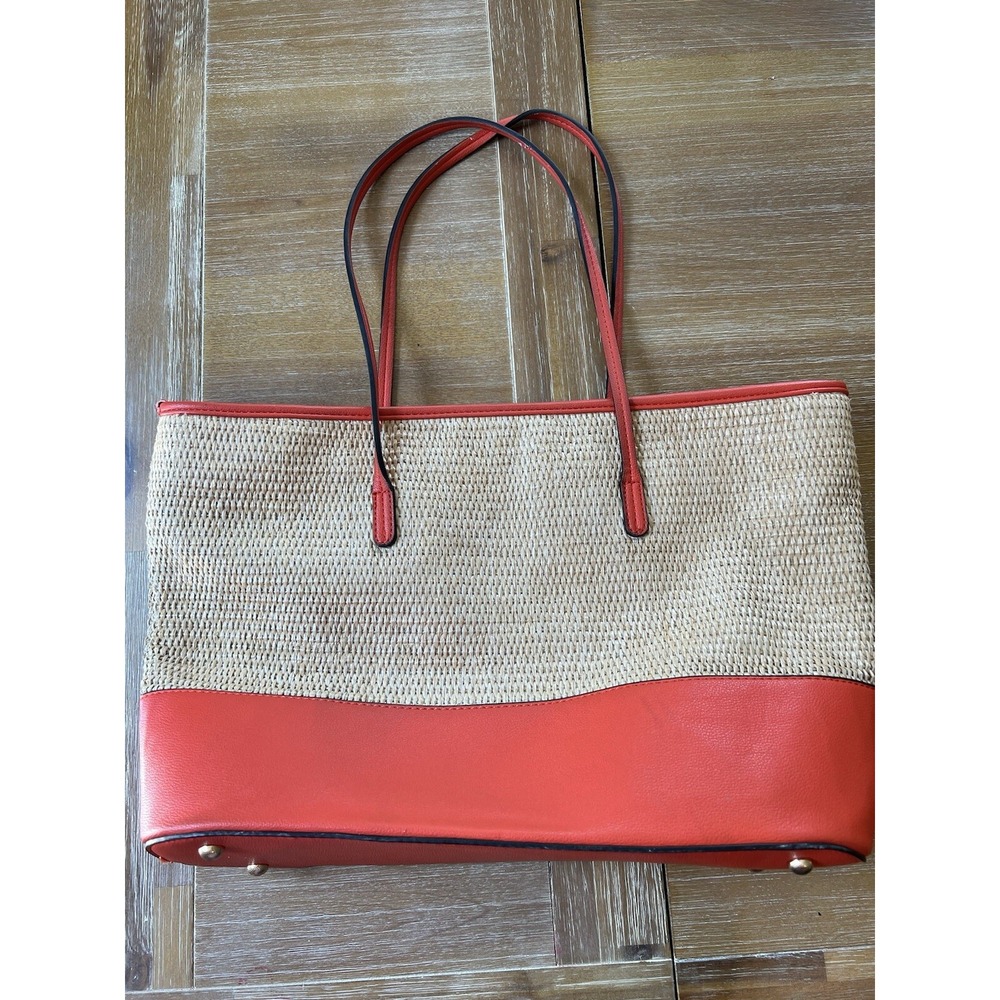 IZZY AND ALI Orange CHIC STRAW Large Tote PURSE Handbag - Picture 6 of 7